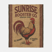 Vintage Sunrise Rooster Feed Sack Design on Burlap