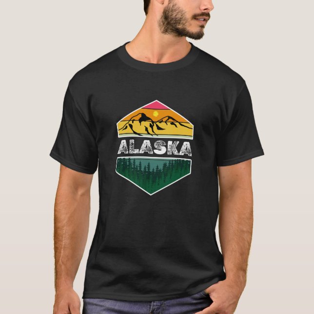 Vintage Sunset Alaska Nature Scenic Illustration T-Shirt (Front)