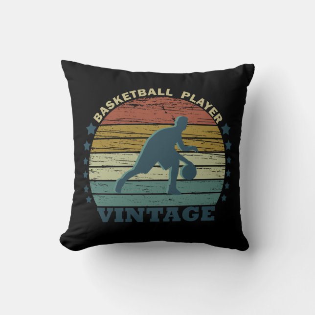 Vintage Sunset Basketball Player Throw Pillow (Front)