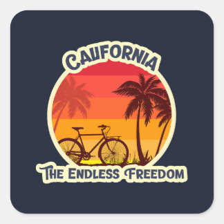 Vintage Sunset Beach Bicycle Silhouette Square Sticker