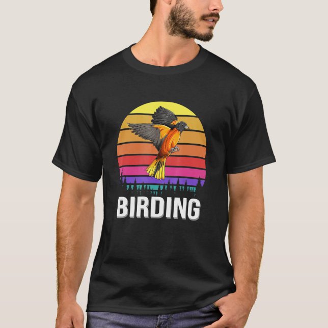 Vintage Sunset Birding For Birdwatcher T-Shirt (Front)