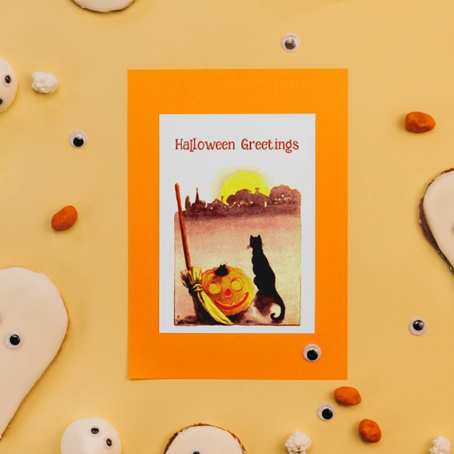 Vintage Sunset Black cat Pumpkin Halloween  Holiday Card (Creator Uploaded)