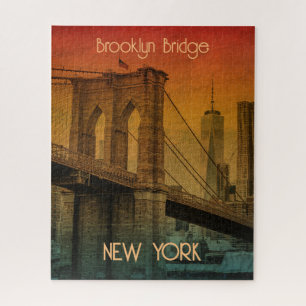 Vintage Sunset Brooklyn Bridge New York Jigsaw Puzzle