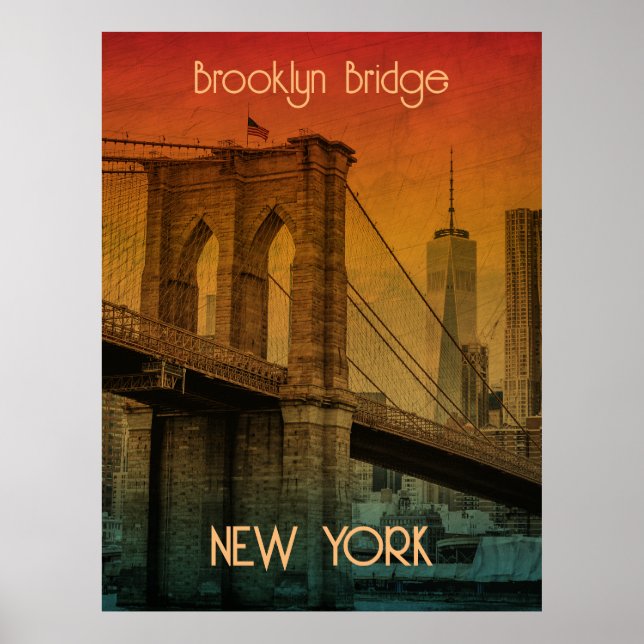 Vintage Sunset Brooklyn Bridge New York Poster (Front)
