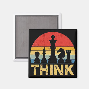 Vintage Sunset Chess Artwork – Inspiring "Think" Magnet