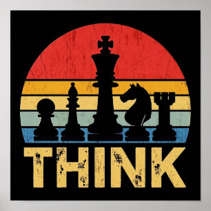 Vintage Sunset Chess Artwork – Inspiring "Think"  Poster