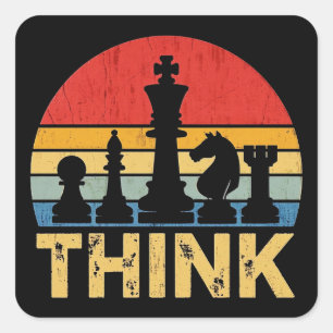 Vintage Sunset Chess Artwork – Inspiring "Think"  Square Sticker
