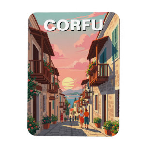 Vintage Sunset Corfu Greece Travel Magnet