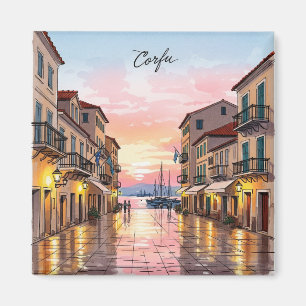 Vintage Sunset Corfu Greece Travel Magnet