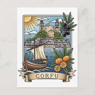 Vintage Sunset Corfu Greece Travel Postcard