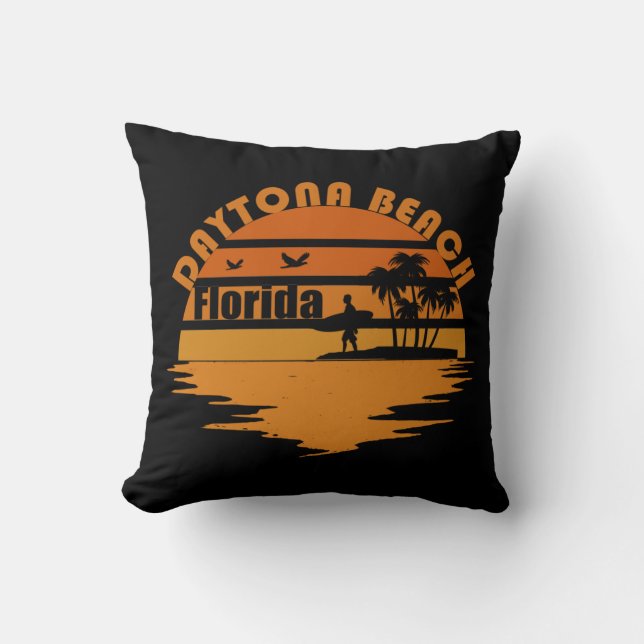 Vintage Sunset Daytona Beach Florida Throw Pillow (Front)
