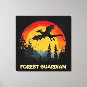 Vintage Sunset Forest Dragon Canvas Print