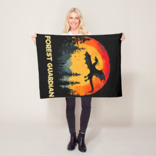 Vintage Sunset Forest Dragon Fleece Blanket