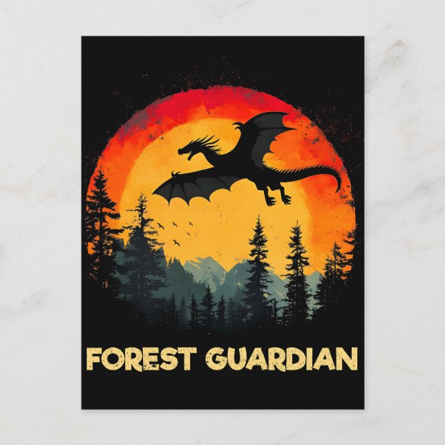 Vintage Sunset Forest Dragon Holiday Postcard (Front)