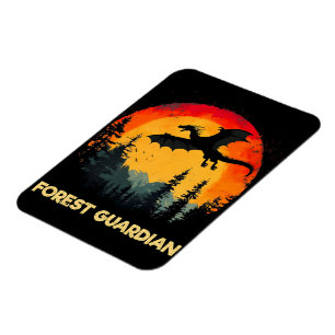 Vintage Sunset Forest Dragon Magnet