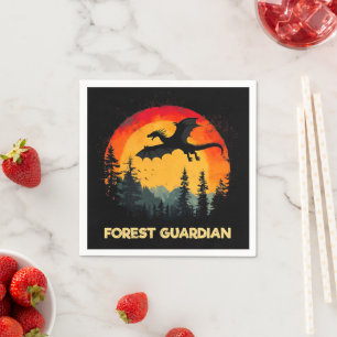 Vintage Sunset Forest Dragon Napkin