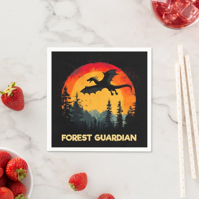 Vintage Sunset Forest Dragon Napkin (Insitu)