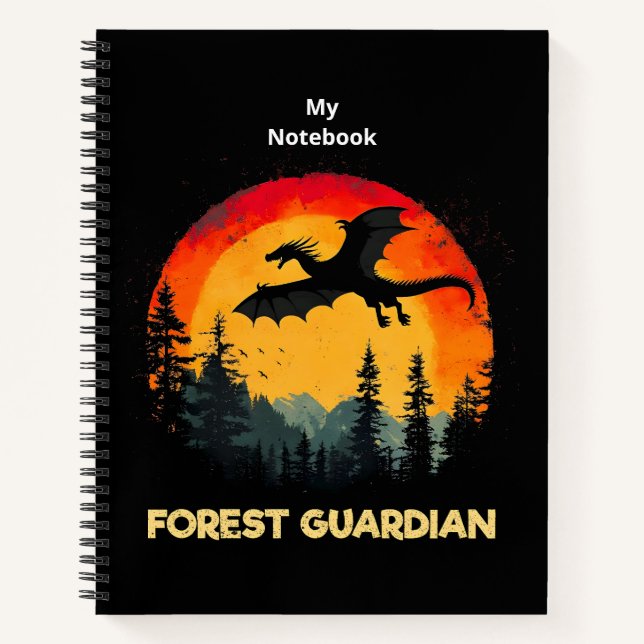 Vintage Sunset Forest Dragon Notebook (Front)
