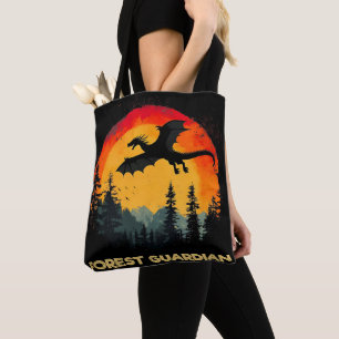 Vintage Sunset Forest Dragon Tote Bag