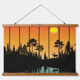 Vintage Sunset Forest Sunrise Scenery Hanging Tapestry