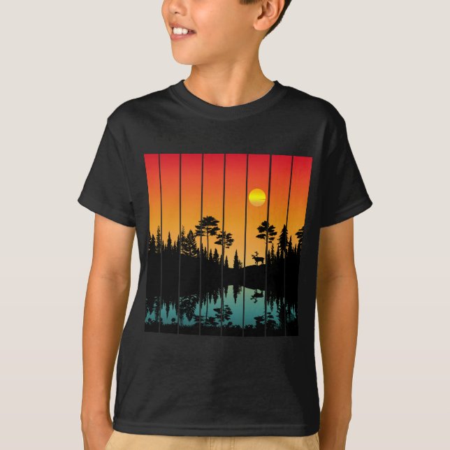 Vintage Sunset Forest Sunrise Scenery T-Shirt (Front)