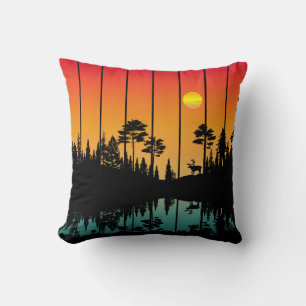 Vintage Sunset Forest Sunrise Scenery Throw Pillow