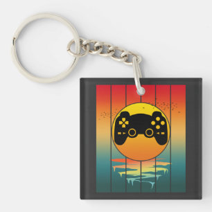 Vintage Sunset Gamer Gaming Computer Game Keychain