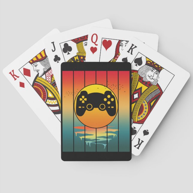 Vintage Sunset Gamer Gaming Computer Game Playing Cards (Back)