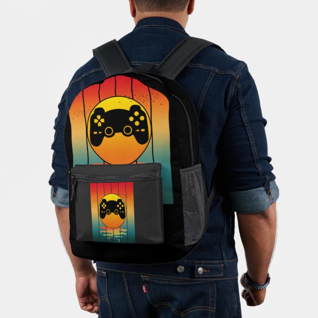 Vintage Sunset Gamer Gaming Computer Game Printed Backpack (Insitu (Model))