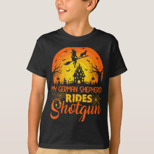 Vintage Sunset German Shepherd Dog Ride Shotgun T-Shirt