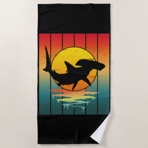Vintage Sunset Hammerhead Shark  Beach Towel