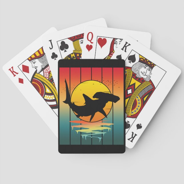 Vintage Sunset Hammerhead Shark  Playing Cards (Back)
