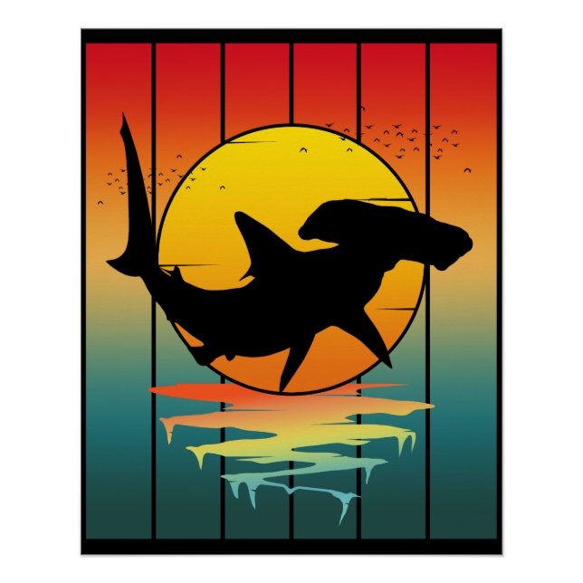 Vintage Sunset Hammerhead Shark  Poster (Front)
