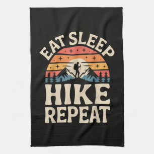 Vintage Sunset Hiking - Mountain Adventure Kitchen Towel