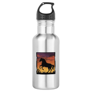 Vintage Sunset Horse Silhouette Western Engraving 532 Ml Water Bottle