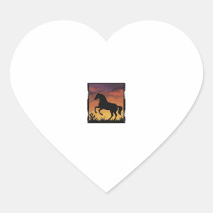 Vintage Sunset Horse Silhouette Western Engraving Heart Sticker