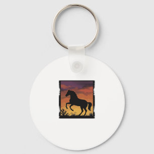 Vintage Sunset Horse Silhouette Western Engraving Keychain