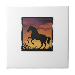 Vintage Sunset Horse Silhouette Western Engraving Tile