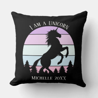 Vintage Sunset I am a Unicorn Rearing Name Date Throw Pillow