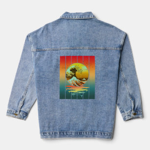 Vintage Sunset Japanese Kanagawa Wave Ocean  Denim Jacket