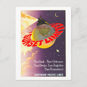 Vintage Sunset Limited Southern Pacific Poster Postcard