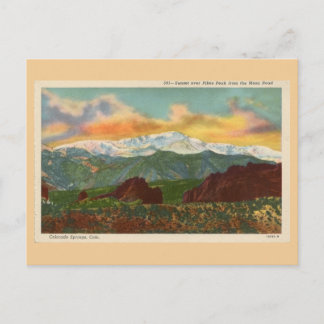 Vintage Sunset over Pikes Peak, Colorado Springs Postcard