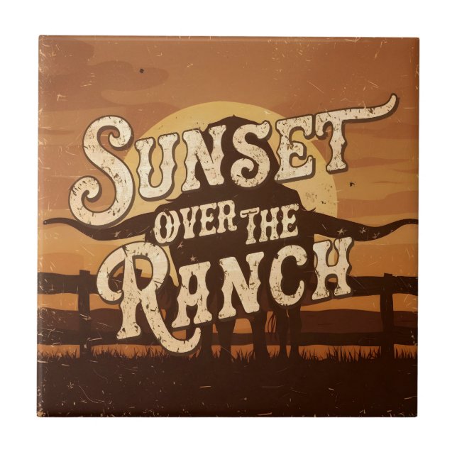 Vintage Sunset Over the Ranch Tile (Front)