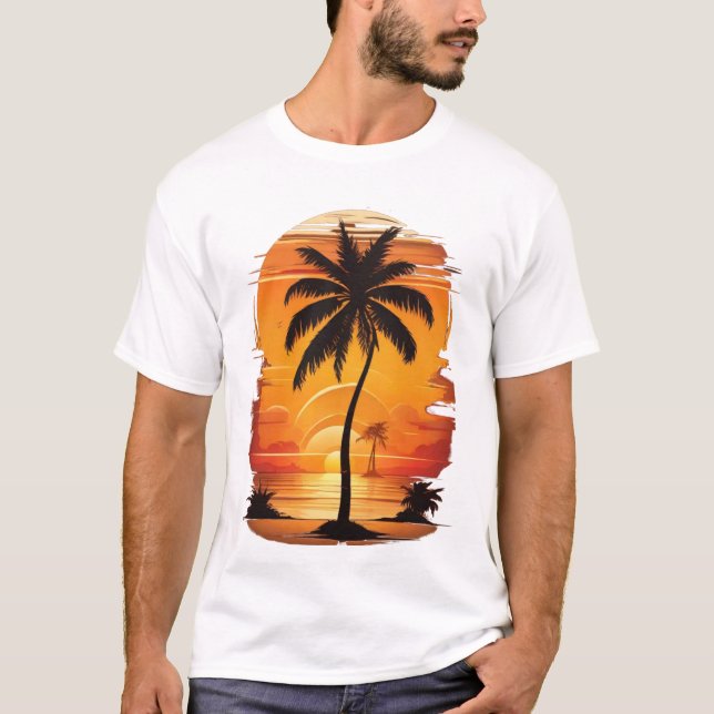 Vintage Sunset palm tree retro 80s T-Shirt (Front)