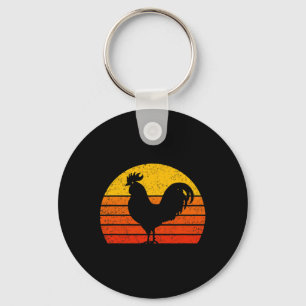 Vintage Sunset Rooster Chicken Farmer Keychain