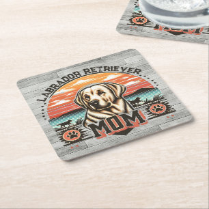 Vintage Sunset Serenity Labrador Retriever Dog Mom Square Paper Coaster