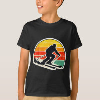 Vintage sunset skier silhouette retro skiing ski
