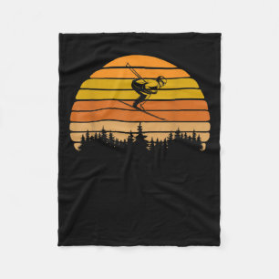 Vintage Sunset Skiing Design For Skiers Fleece Blanket