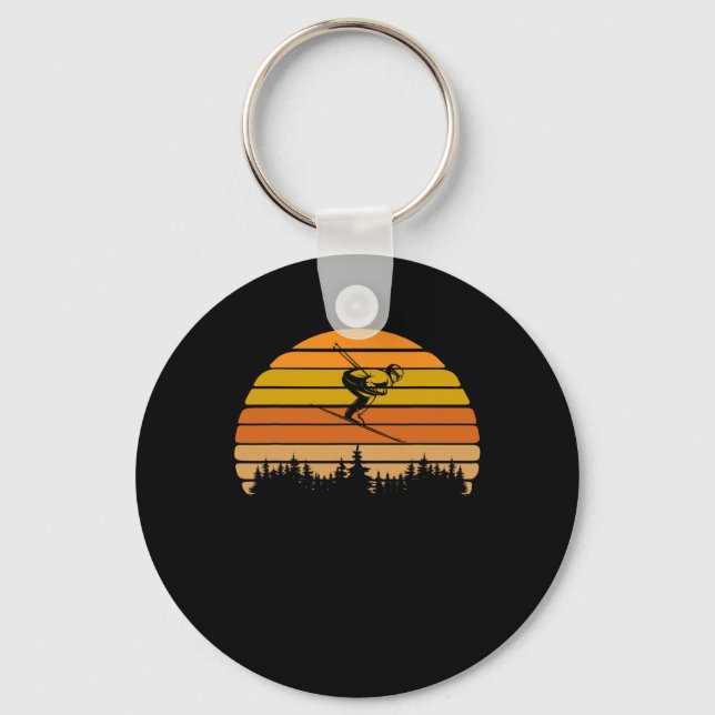Vintage Sunset Skiing Design For Skiers  Keychain (Front)