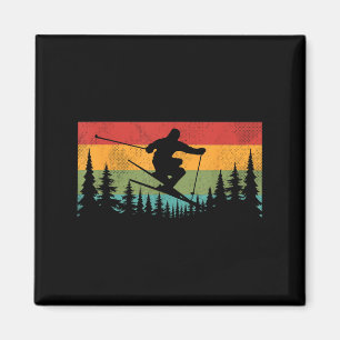 Vintage Sunset Skiing For Downhill Skiers Retro Sk Magnet